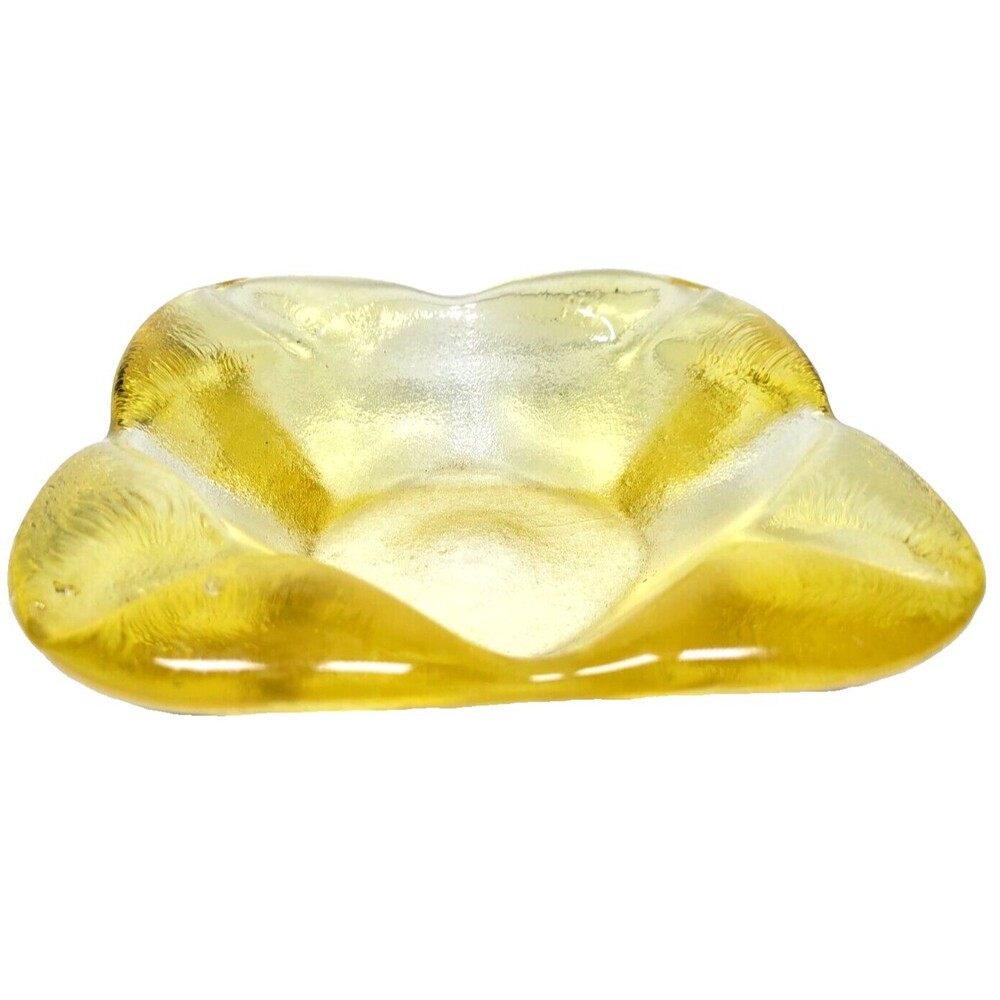 Vintage Amber Ashtray Square Shaped 7" Cigar Cigarette MCM Retro Man Cave